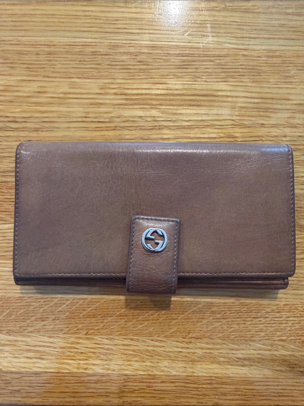 Gucci Brown Leather Snap Continental Wallet with GG Logo